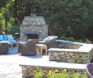 Outdoor Stone Fireplace With Seating, Outdoor Stonework, Stonework Western MA, Outdoor Fireplace Springfield MA, Outdoor Fireplace East Longmeadow MA